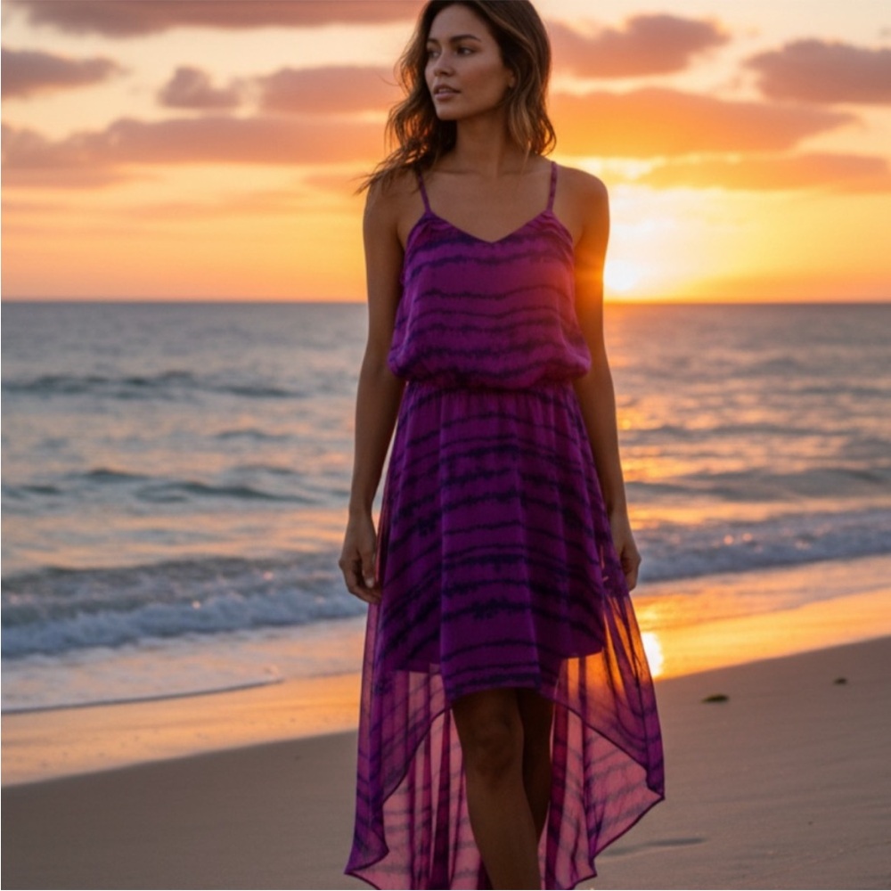 Express Purple Striped High-Low Slip Dress